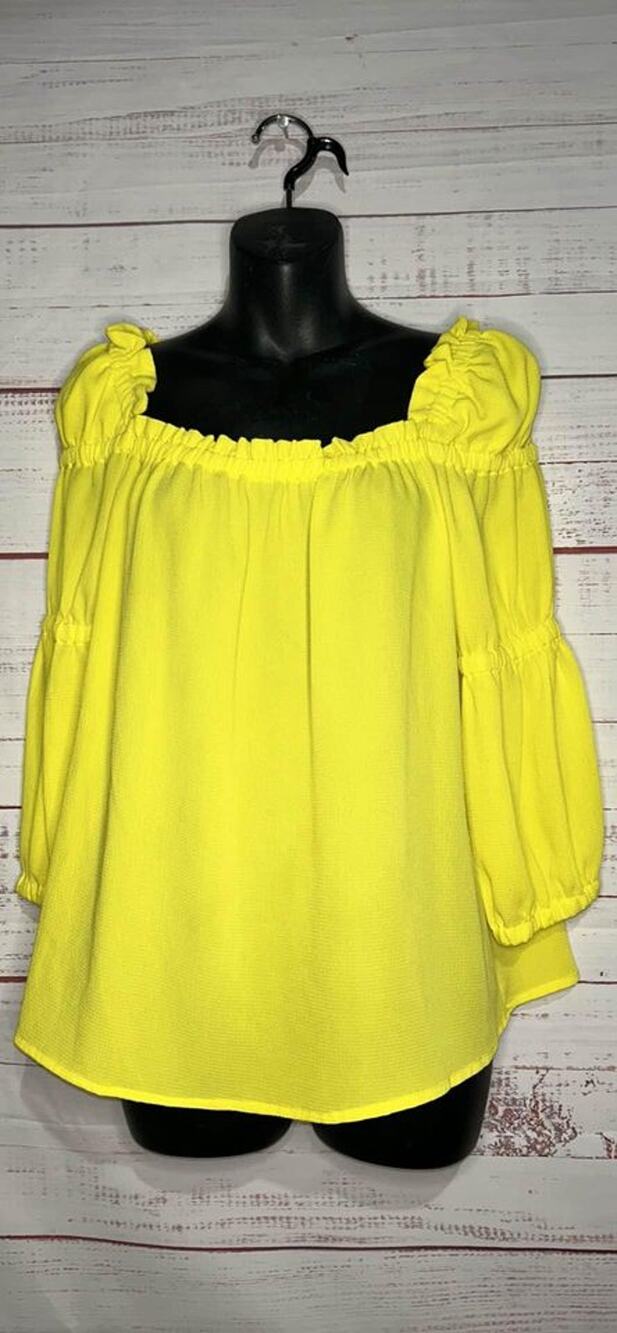 Women’s CeCe Yellow Peasant Sleeve Blouse Small